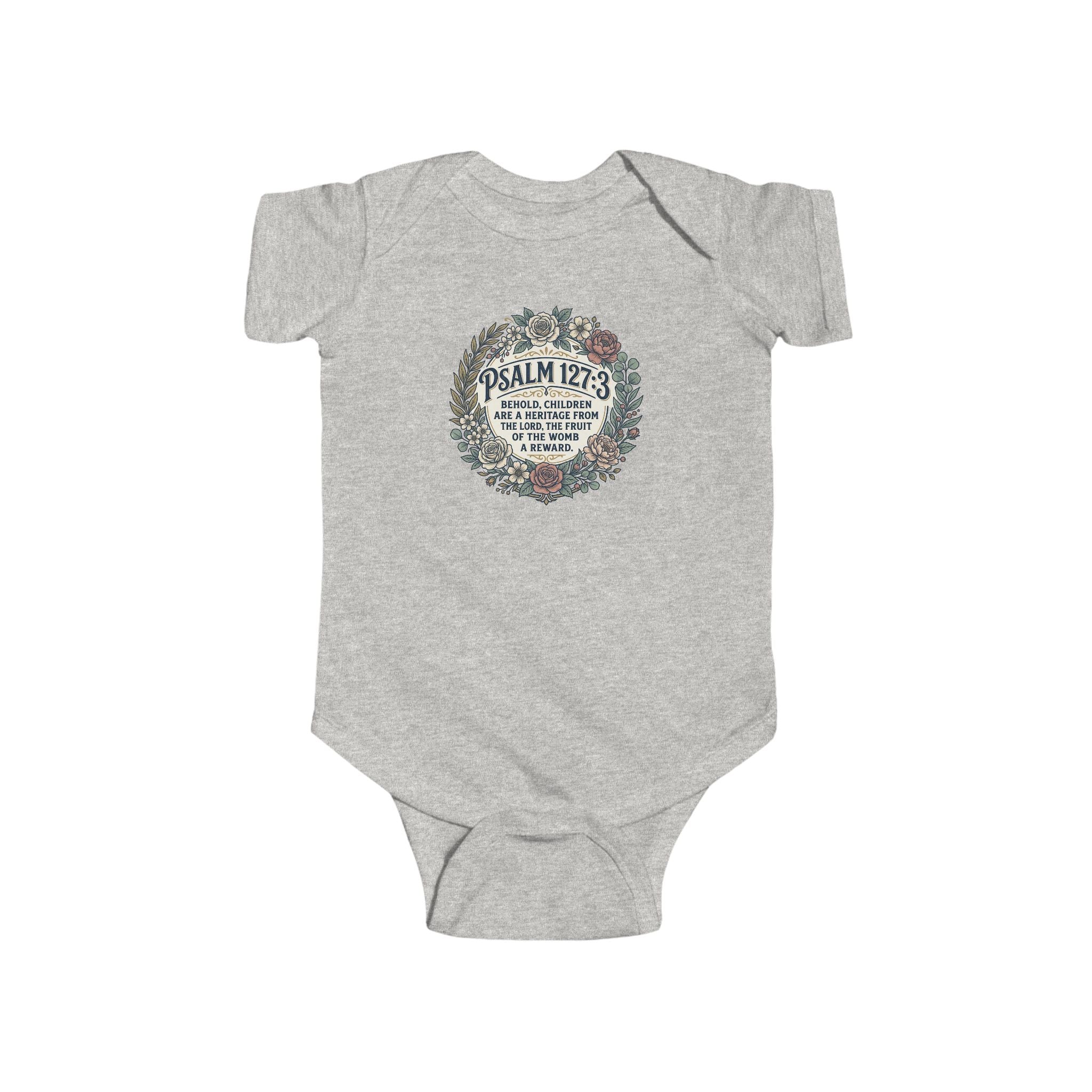 Infant Bodysuit — Psalm 127:3 Floral Wreath Baby Onesie, Christian Newborn Gift