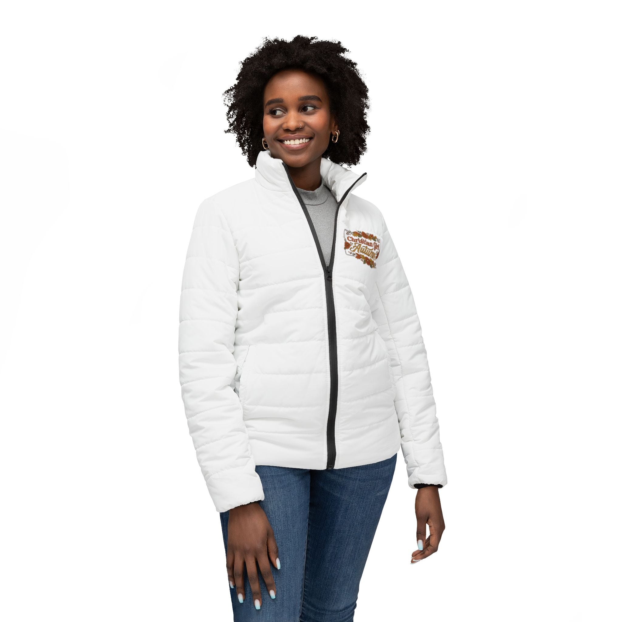 Women’s Puffer Jacket — Cozy Vintage Patch Winter Coat