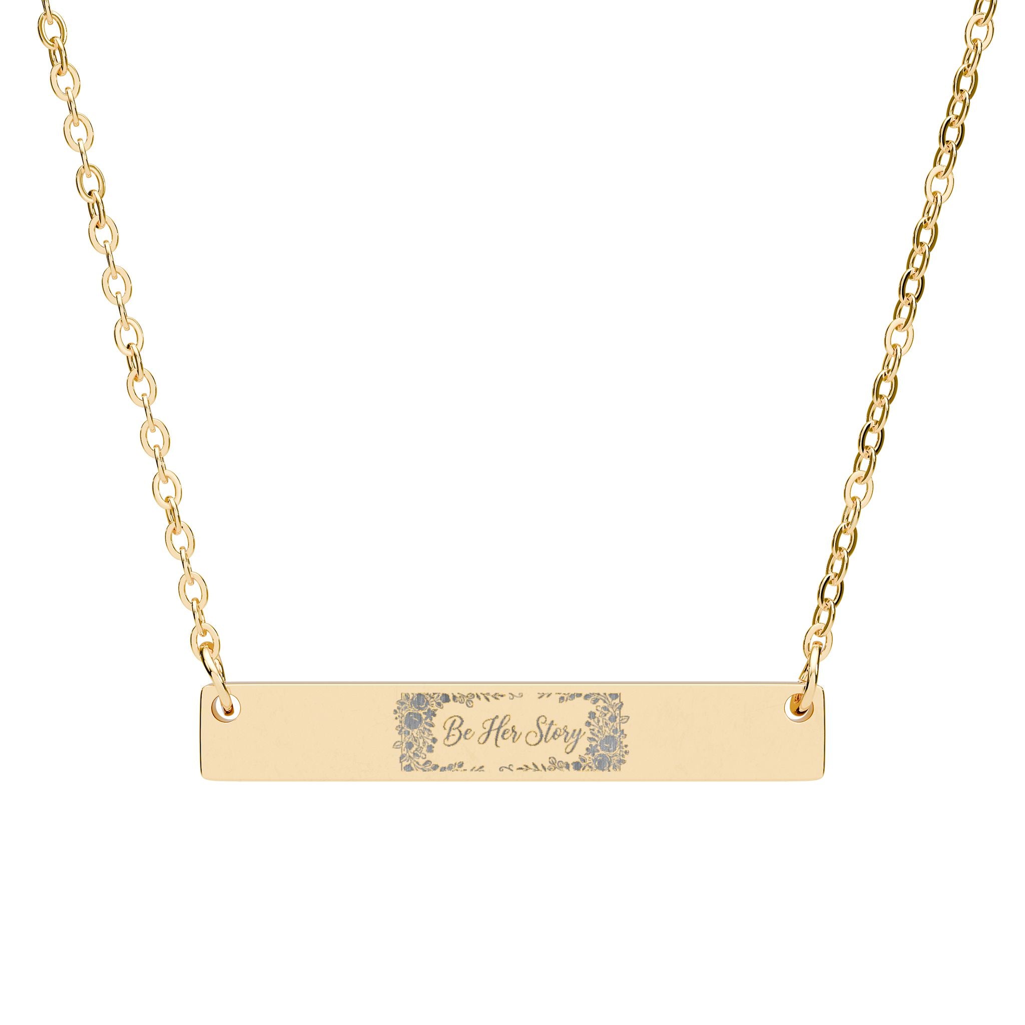Engraved Horizontal Bar Necklace — Personalized Name/Message Pendant (Silver or Rose Gold)