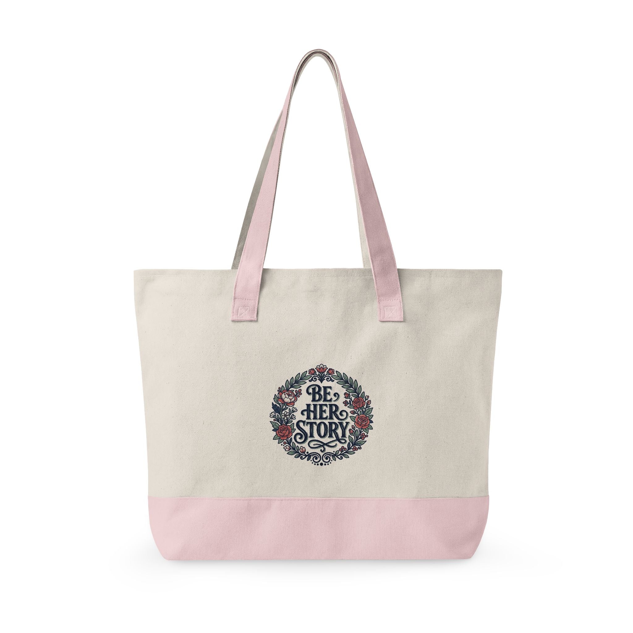 Canvas Tote Bag – Floral Wreath Philippians 4:13 / Her Story Inspirational Zippered Tote