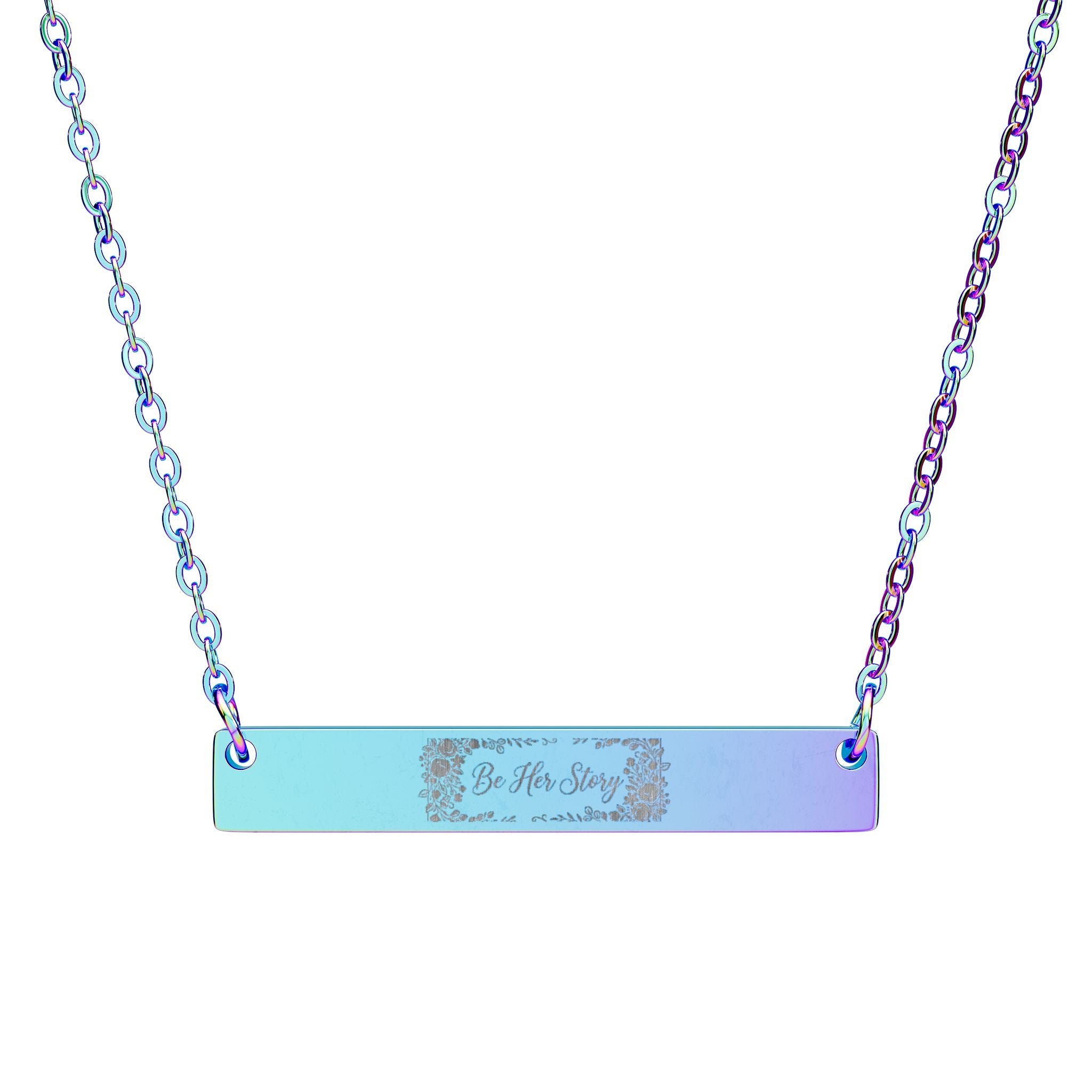 Engraved Horizontal Bar Necklace — Personalized Name/Message Pendant (Silver or Rose Gold)