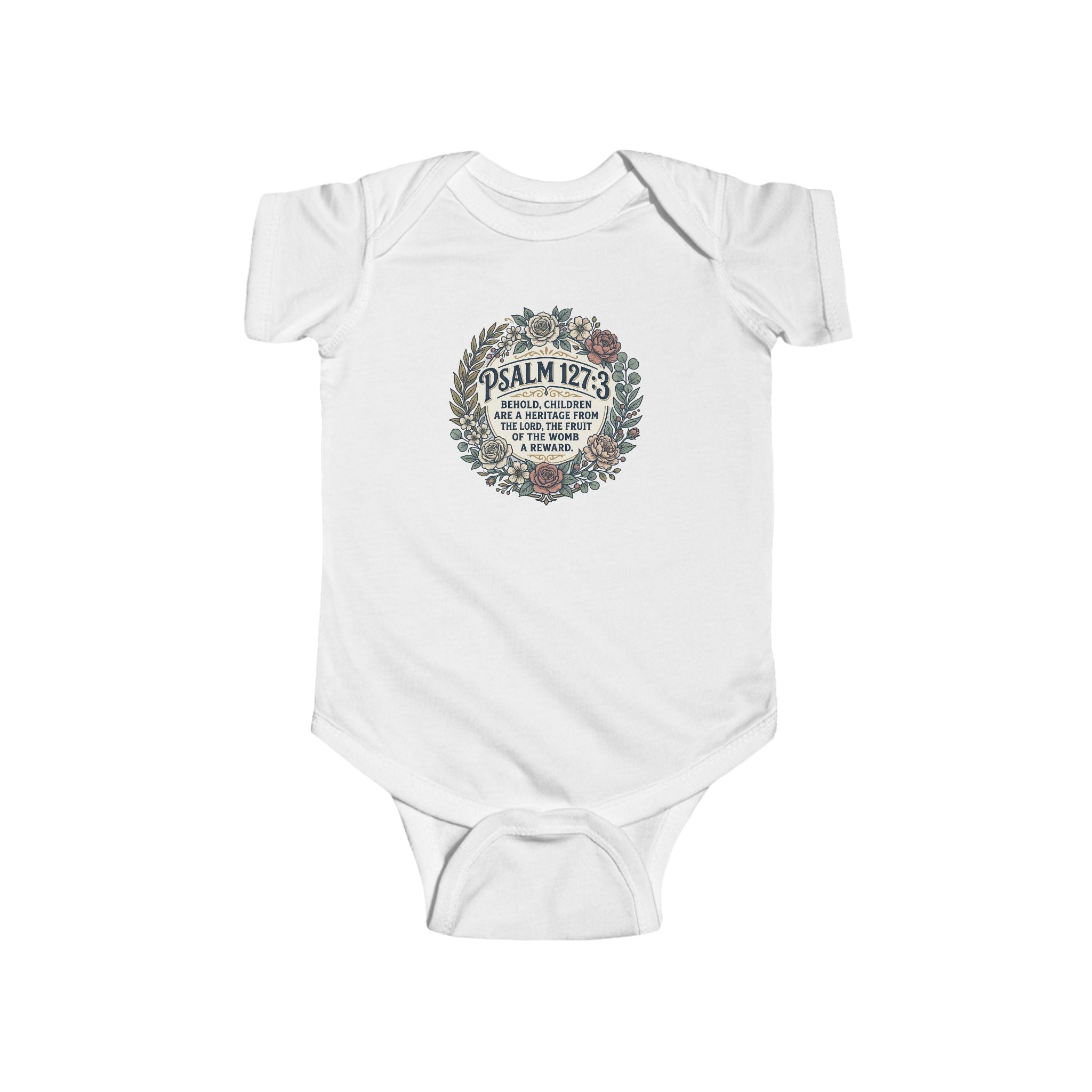 Infant Bodysuit — Psalm 127:3 Floral Wreath Baby Onesie, Christian Newborn Gift