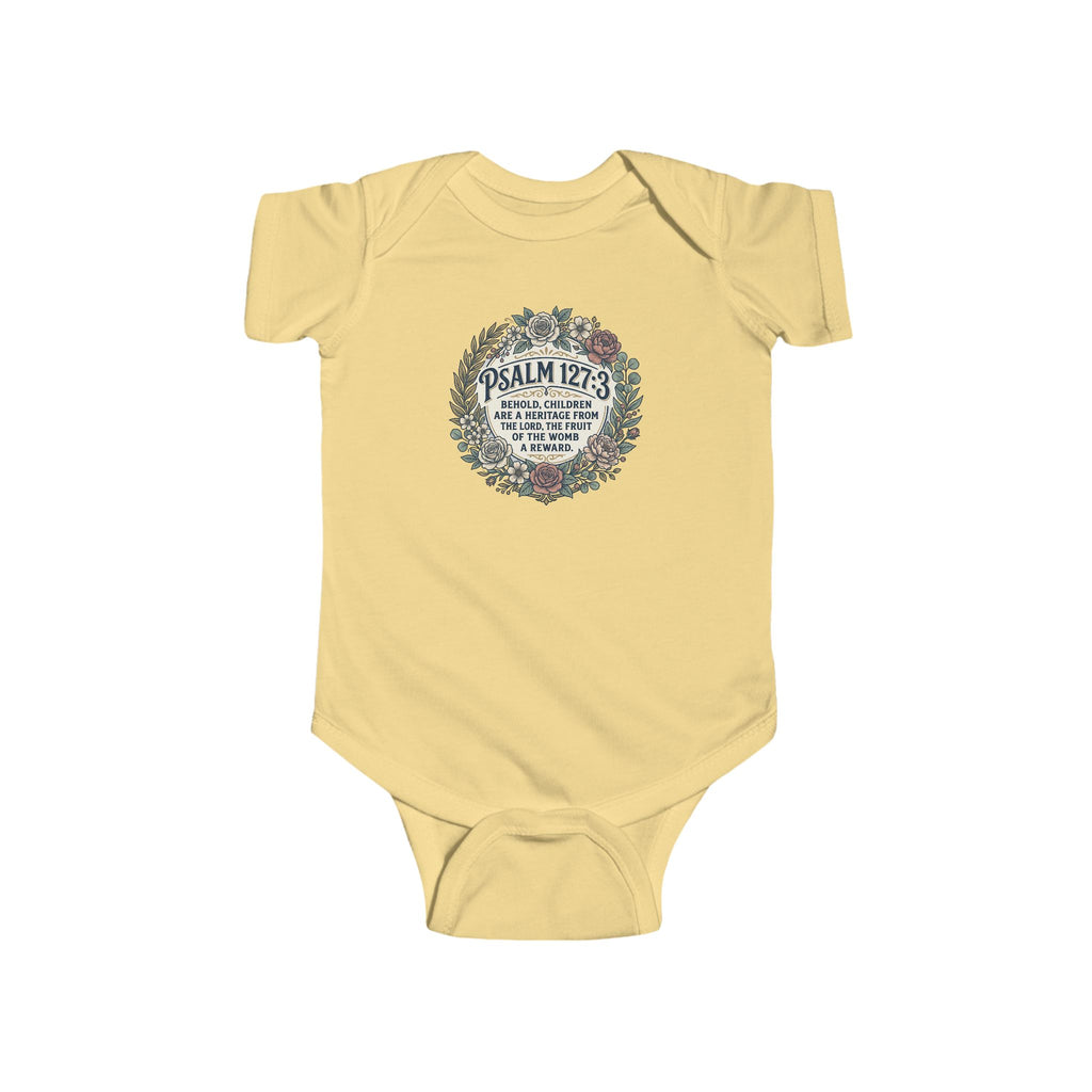 Infant Bodysuit — Psalm 127:3 Floral Wreath Baby Onesie, Christian Newborn Gift