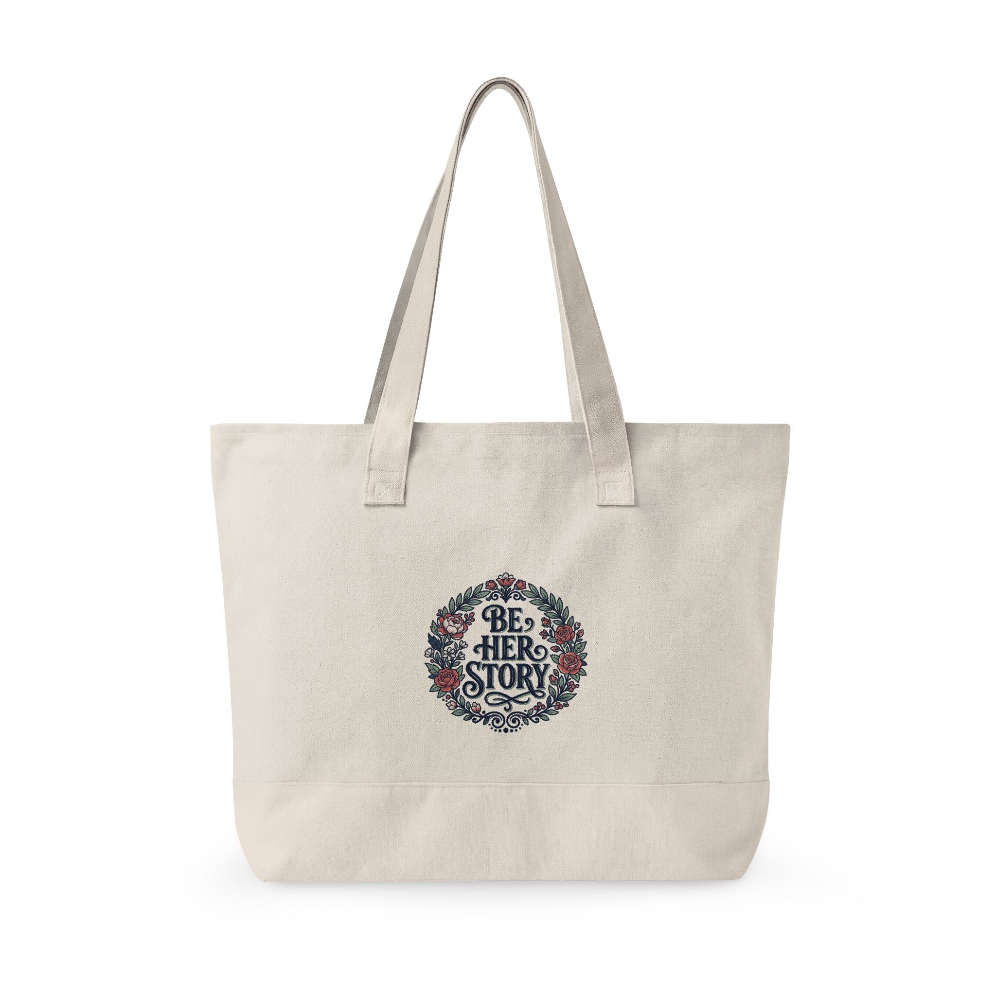 Canvas Tote Bag – Floral Wreath Philippians 4:13 / Her Story Inspirational Zippered Tote
