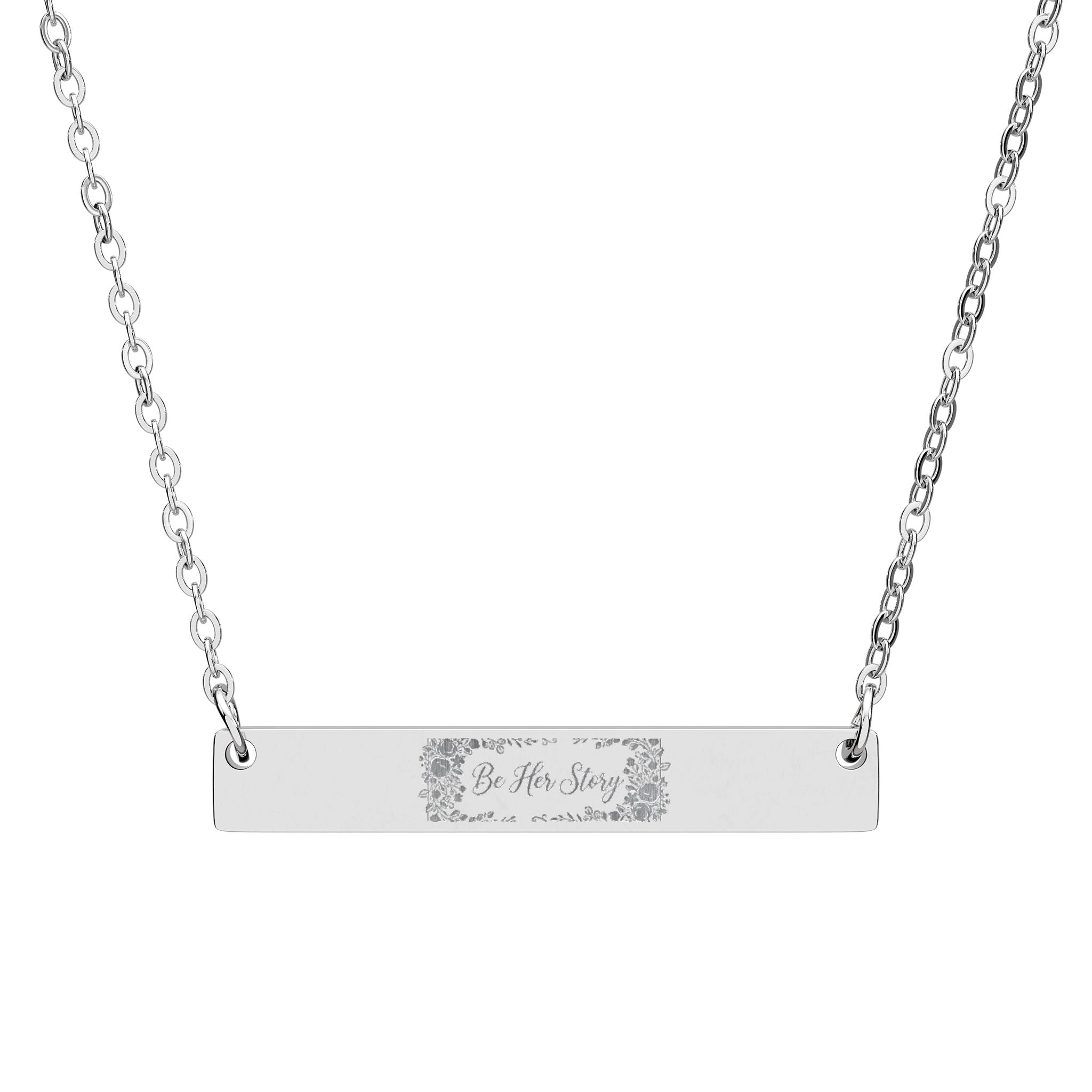 Engraved Horizontal Bar Necklace — Personalized Name/Message Pendant (Silver or Rose Gold)