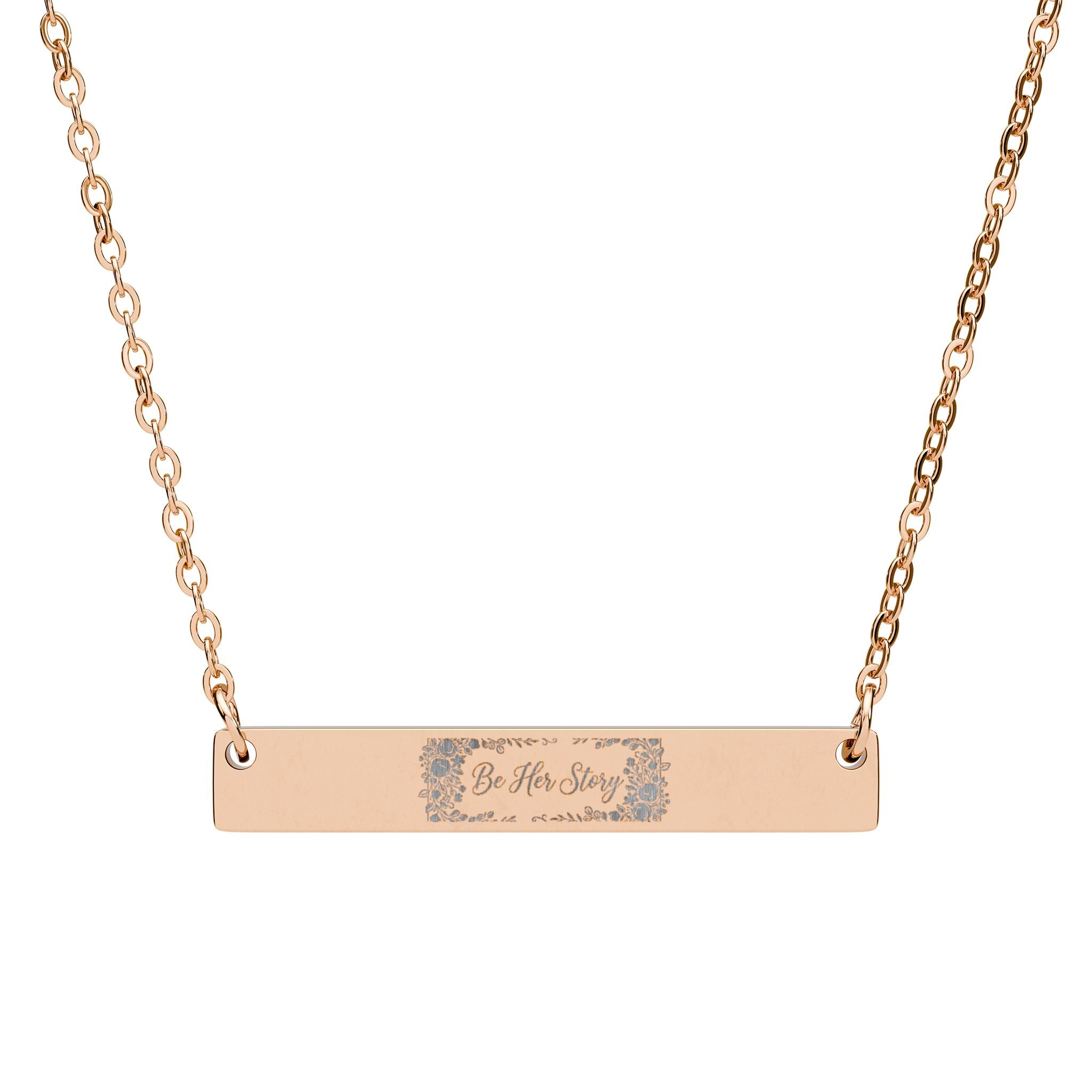 Engraved Horizontal Bar Necklace — Personalized Name/Message Pendant (Silver or Rose Gold)