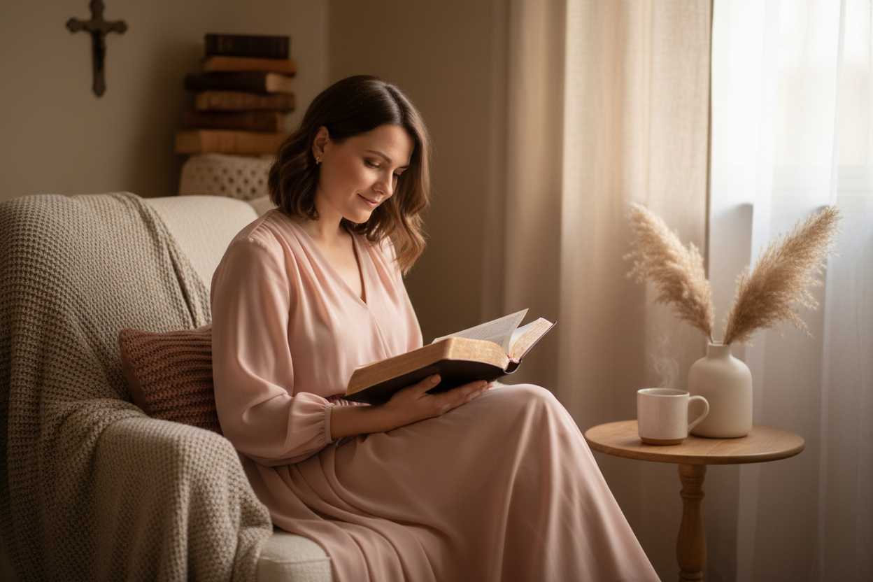 Woman sitting with Bible